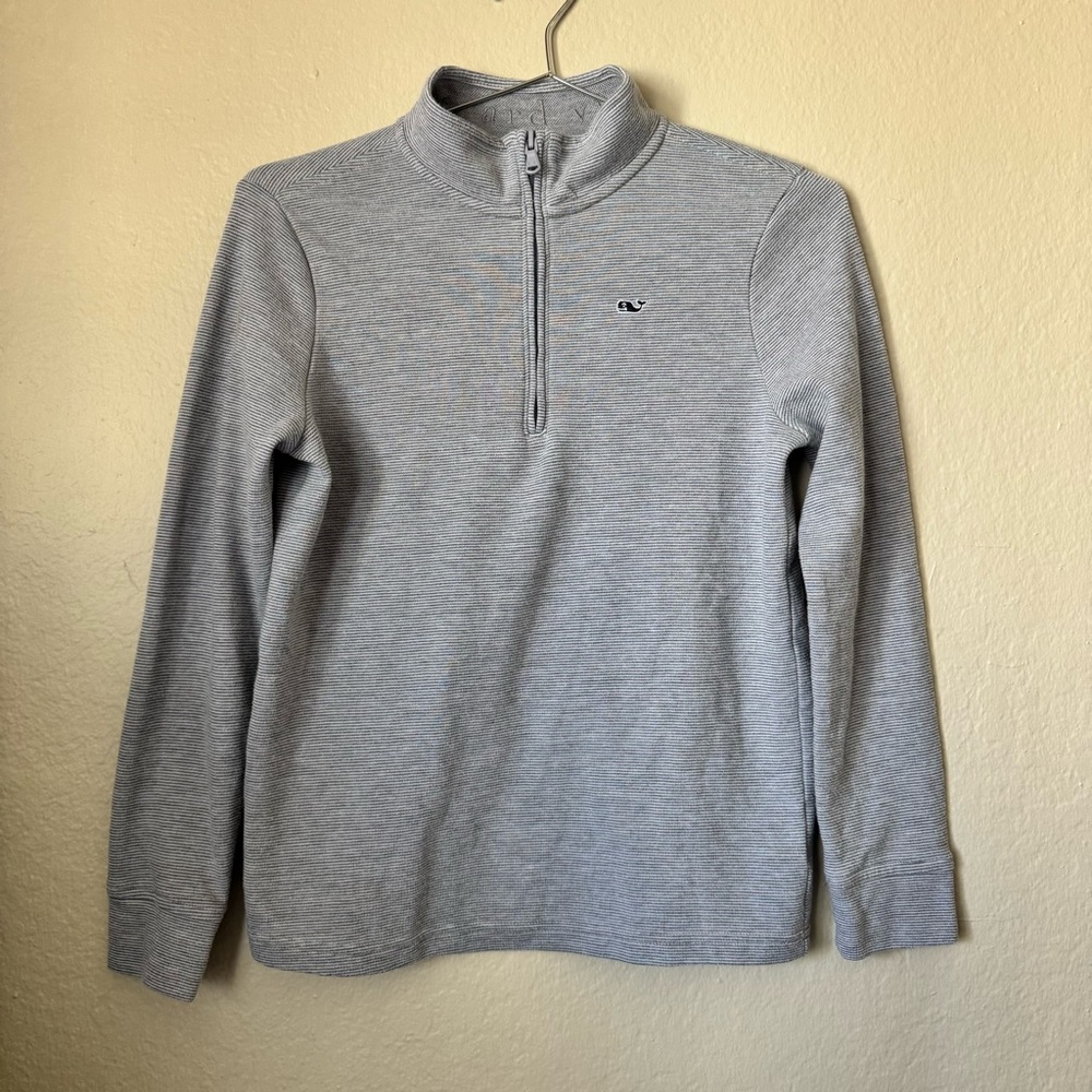 Two Vineyard Vines Light Gray and blue quarter zip up